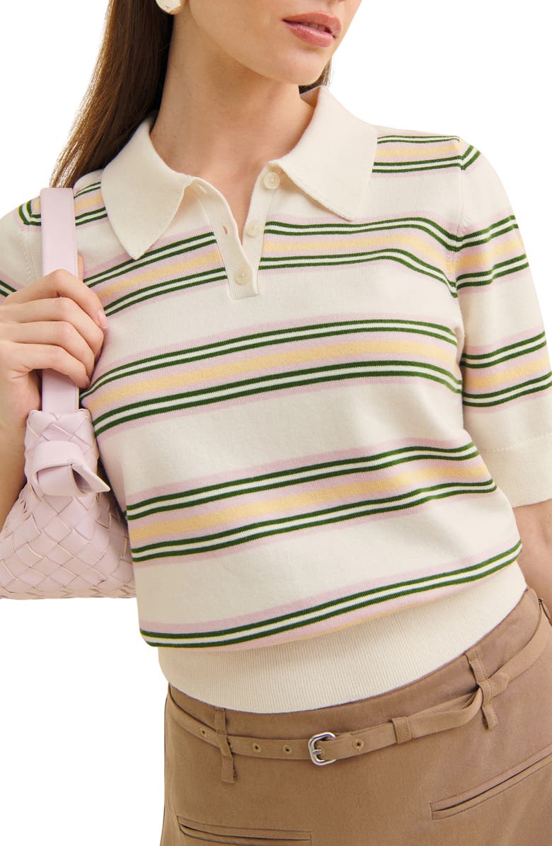 Reformation Campbell Stripe Polo Sweater, Main, color, Fior Di Latte Multi Stripe