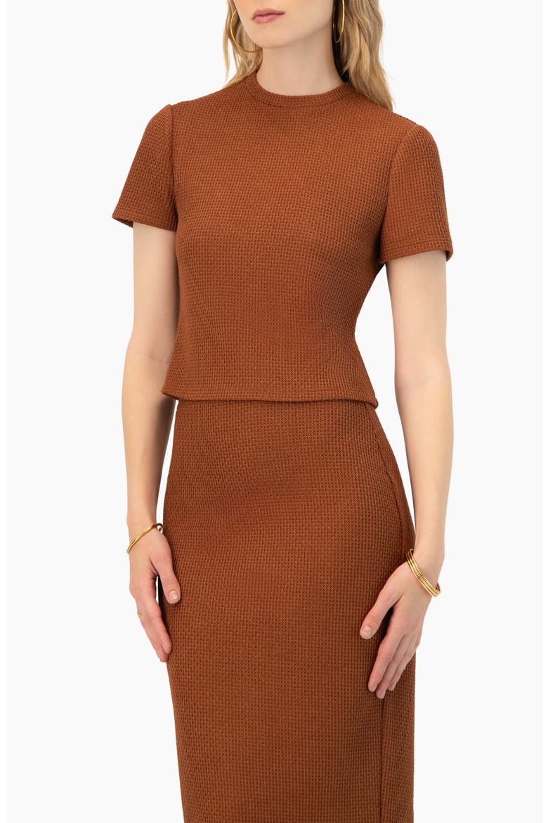Textured Knit Short Sleeve Top, Alternate, color, Brown