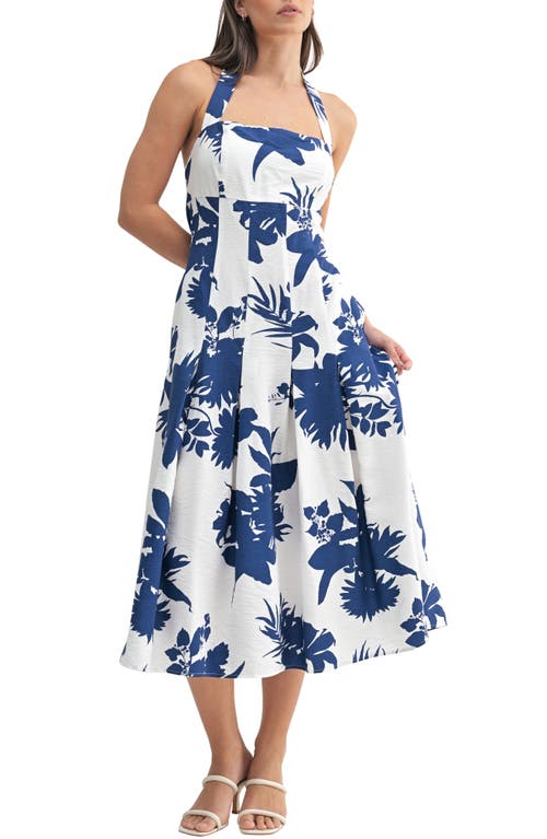 Mila Mae Floral Halter Midi Dress In Ivory Blue