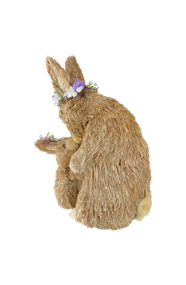 Northlight Mommy and Baby Easter Bunny with Flower Crowns Sisal Figure Decoration - 12", Alternate, color, 