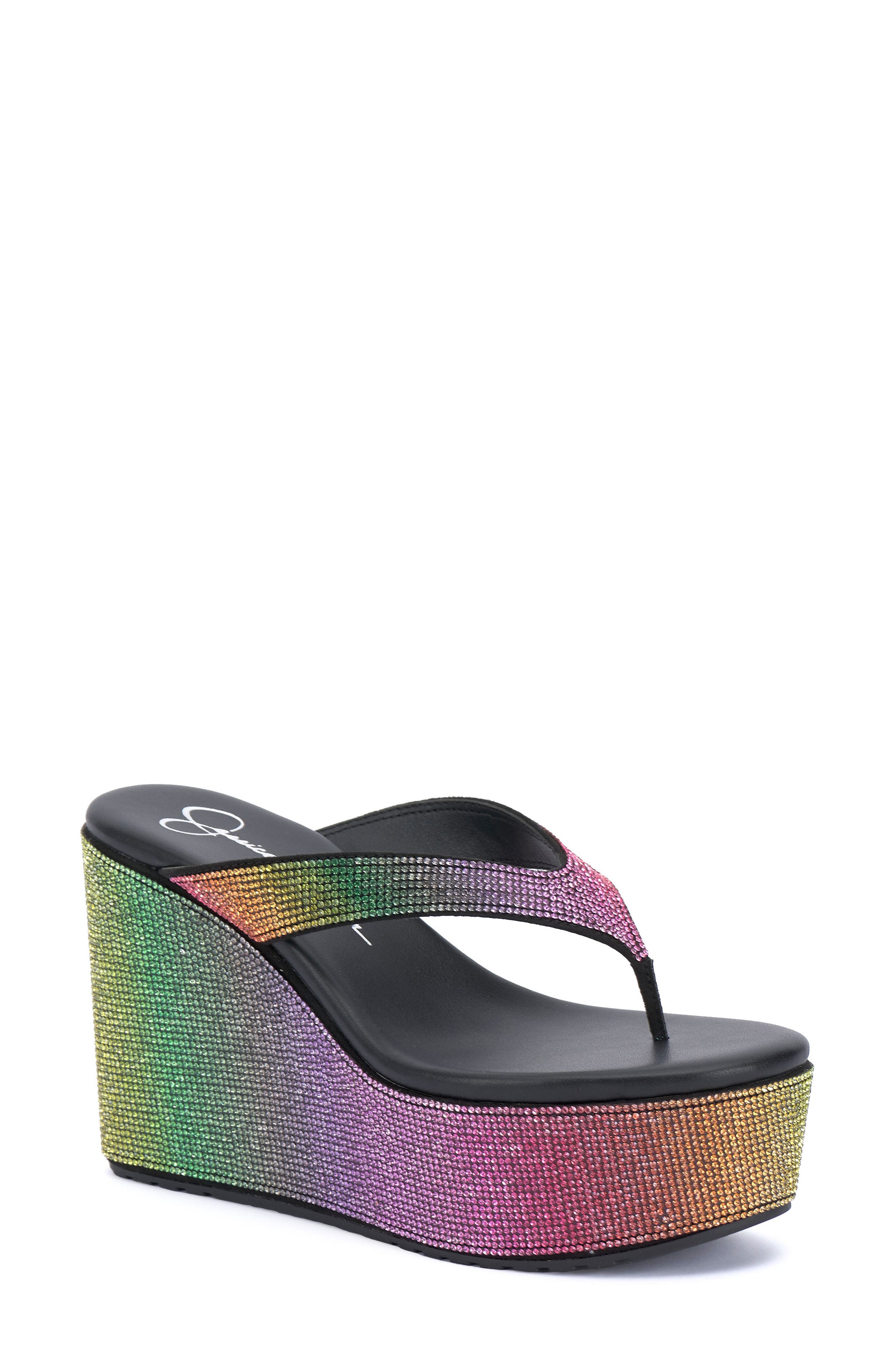 Stilla Platform Wedge Flip Flop, Main, color, BLACK/ RAINBOW