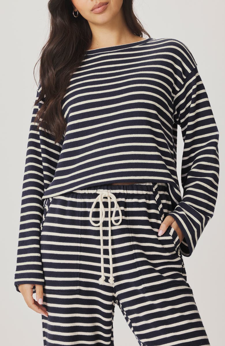 Splendid Livie Stripe Sweatshirt, Main, color, Navy Blue/ Moonstone