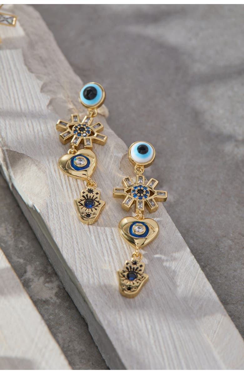 Alex and Ani Evil Eye Linear Earring, Alternate, color, Gold Blue