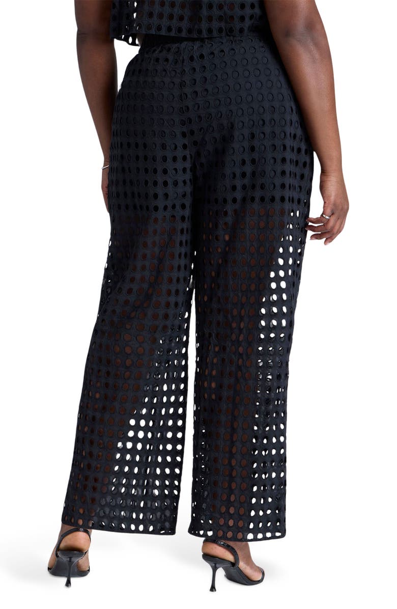 ELOQUII Eyelet Wide Leg Pull-On Pants, Alternate, color, 