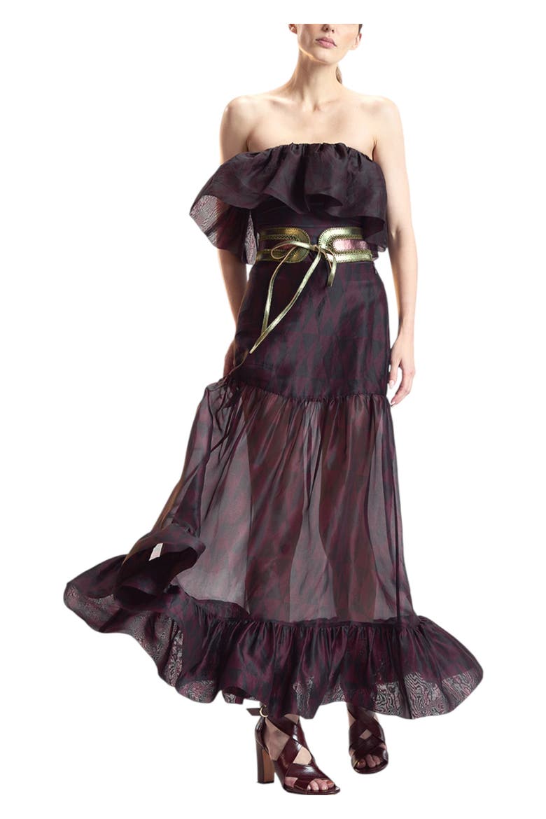 Organza Mesh Flounce Tube Top, Alternate, color, Black/Burgundy