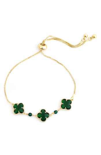 Panacea Crystal Clover Slider Bracelet In Gold