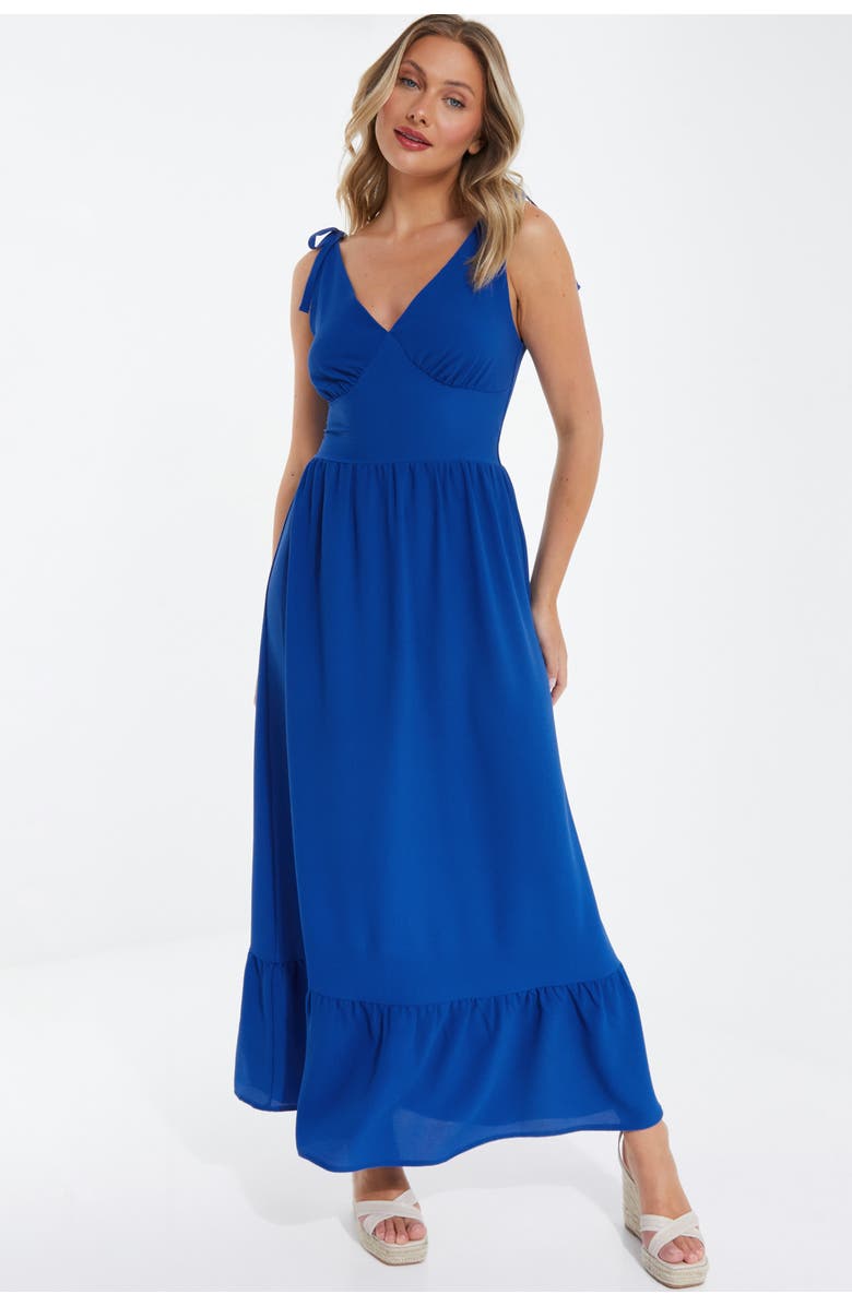 QUIZ Bubble Crepe Tie Detail Maxi Dress, Main, color, Blue