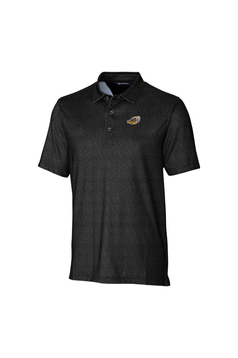 Men's Cutter & Buck Black Akron RubberDucks Pike Micro Floral Stretch Polo, Alternate, color, Black