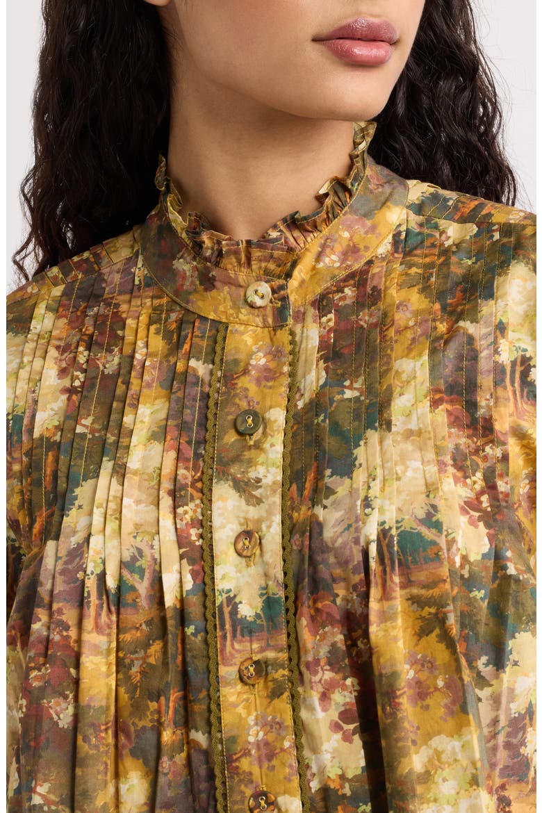 Wiley Ruffle Pintuck Cotton Shirt, Alternate, color, AUTUMN ARBORETUM LIBERTY PRINT