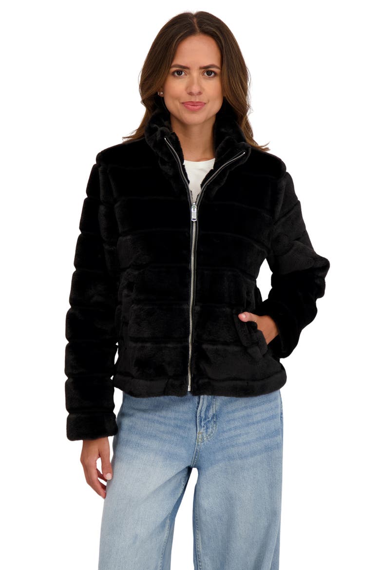 Faux Fur Short Jacket, Alternate, color, BLACK