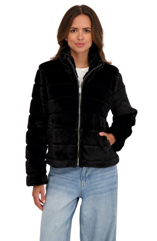 Sebby Hooded Faux Fur Jacket In Black