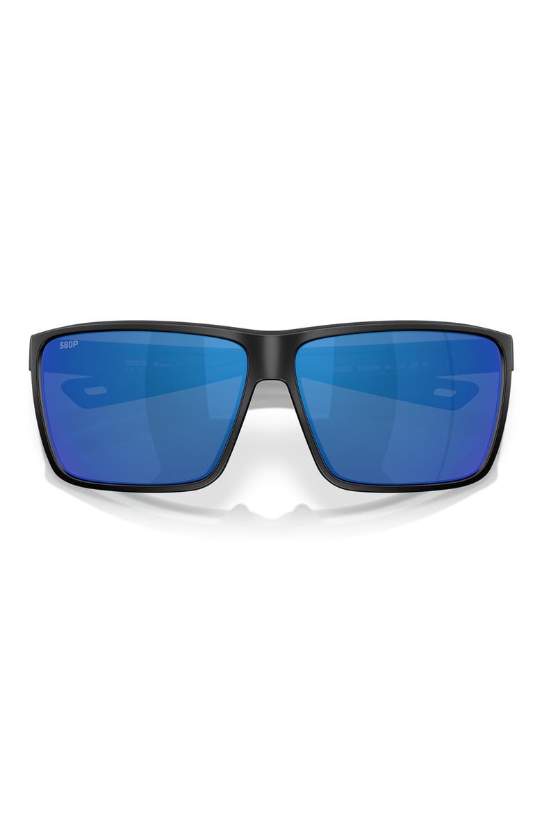 Rincon II 64mm Mirrored Polarized Oversize Rectangular Sunglasses, Alternate, color, MATTE BLACK/ BLUE MIRROR 580P