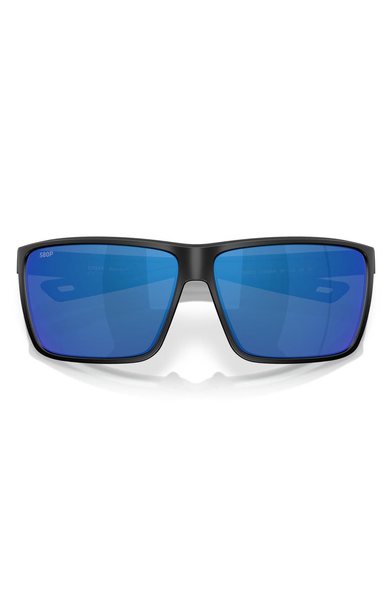Costa Del Mar Rincon II 64mm Mirrored Polarized Oversize Rectangular Sunglasses, Alternate, color, Matte Black/ Blue Mirror 580P