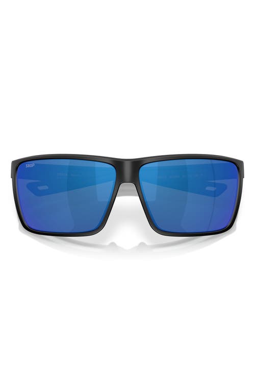 Costa Del Mar Rincon Ii 64mm Mirrored Polarized Oversize Rectangular Sunglasses In Matte Black/blue Mirror 580p