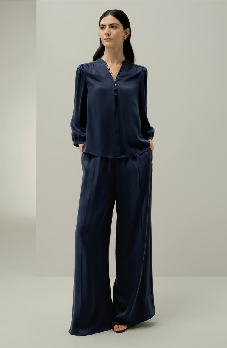 Lilysilk X Melissa Murrell Silk Suede V-Neck Blouse, Alternate, color, Navy Blue