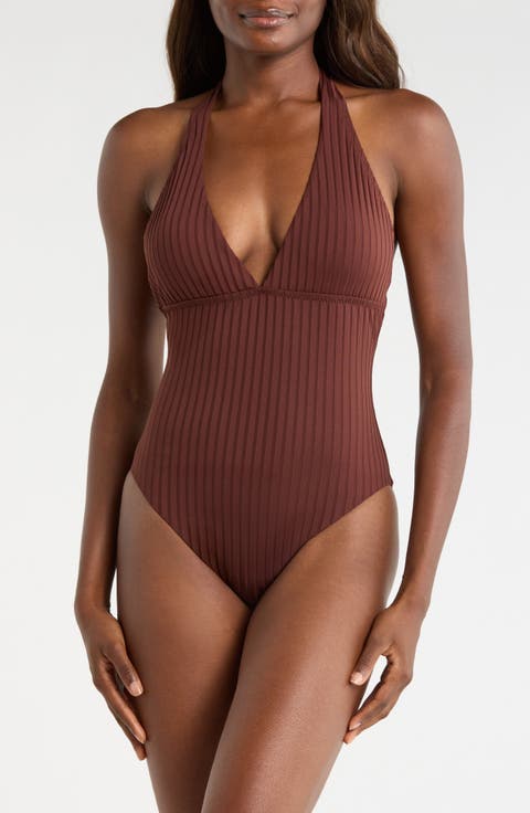 Halter Rib One-Piece Swimsuit