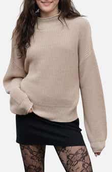 Ribbed Mock Neck Cropped Sweater