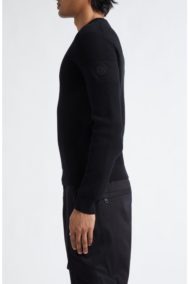 Waffle Stitch Virgin Wool Sweater, Alternate, color, BLACK