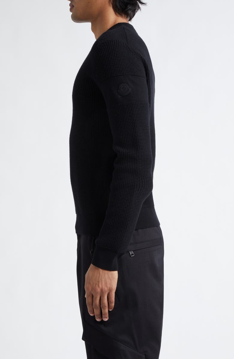Moncler Waffle Stitch Virgin Wool Sweater, Alternate, color, Black