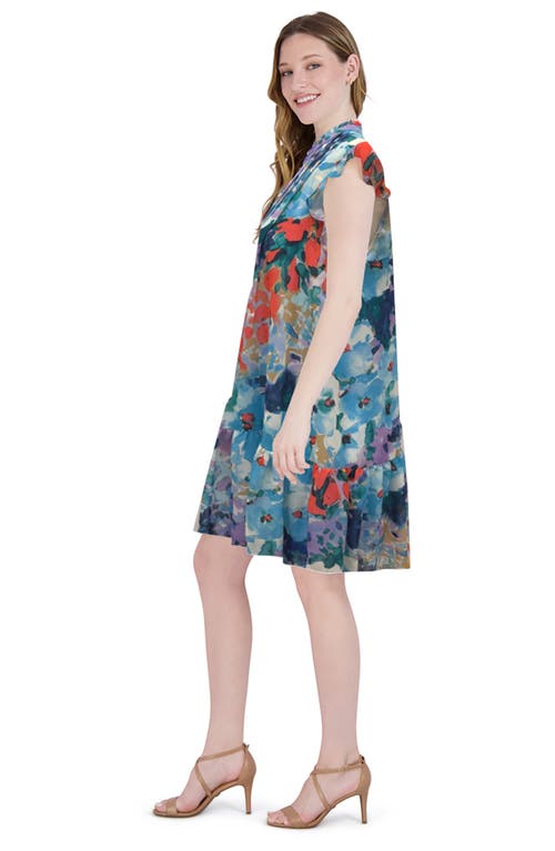 Julia Jordan Flutter Sleeve Drop Waist Dress In Blue Multi
