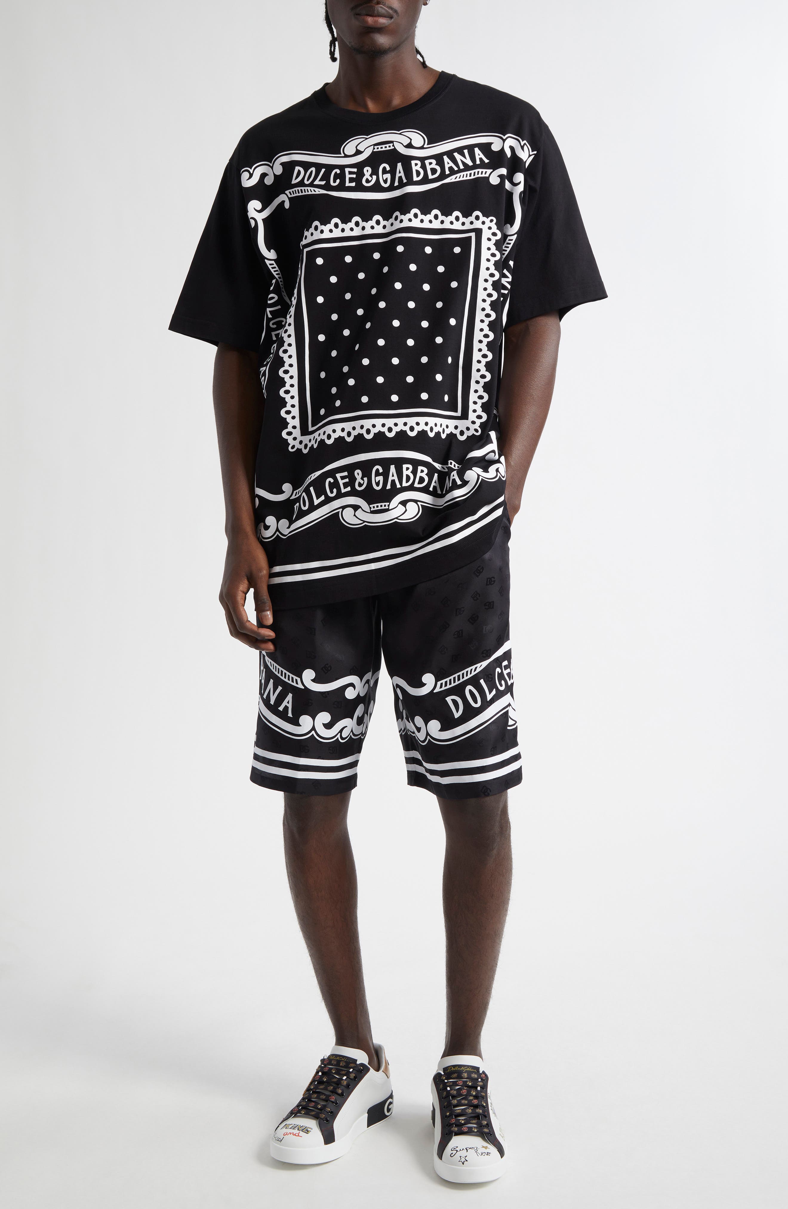 Dolce&Gabbana Logo Jacquard Bandana Print Silk Shorts (Men