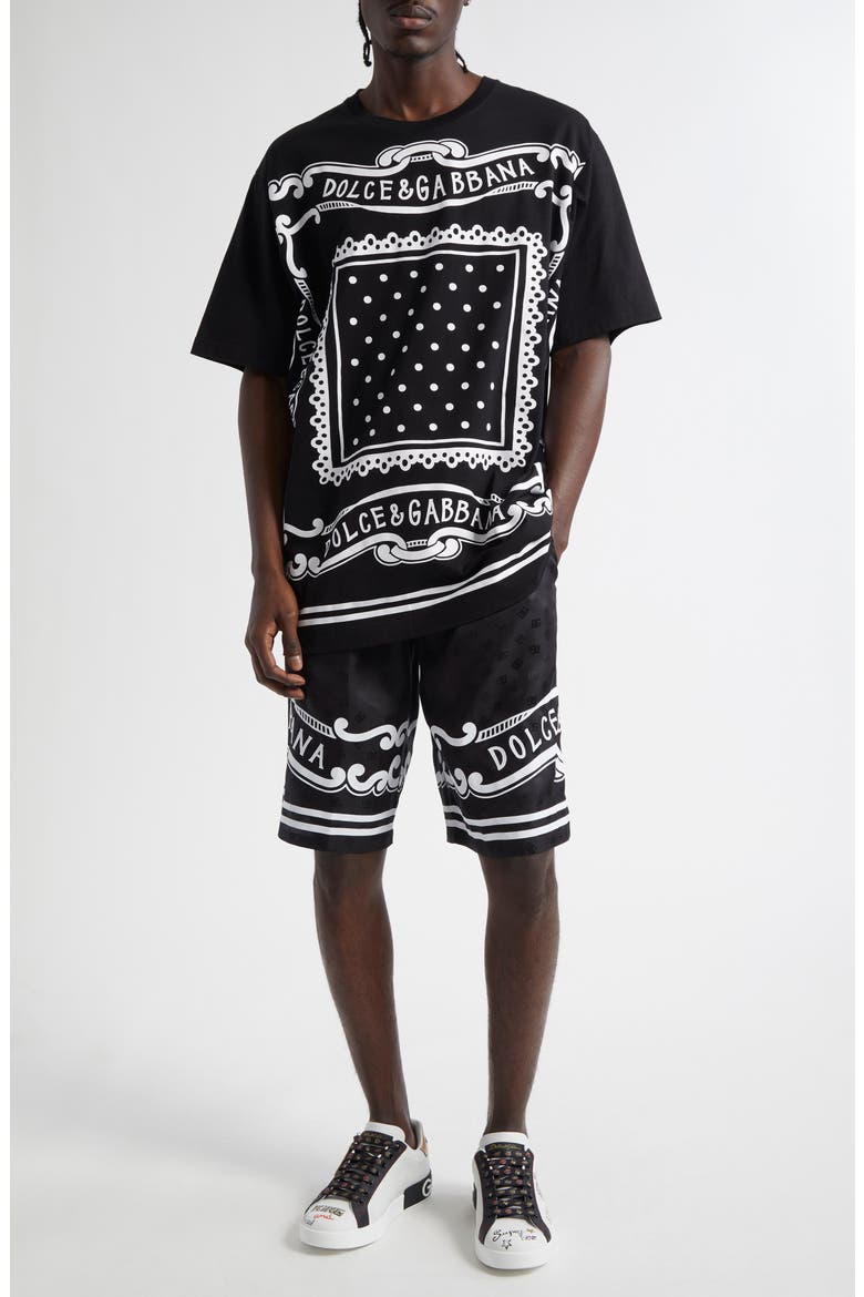 Logo Jacquard Bandana Print Silk Shorts, Alternate, color, N0000 NERO