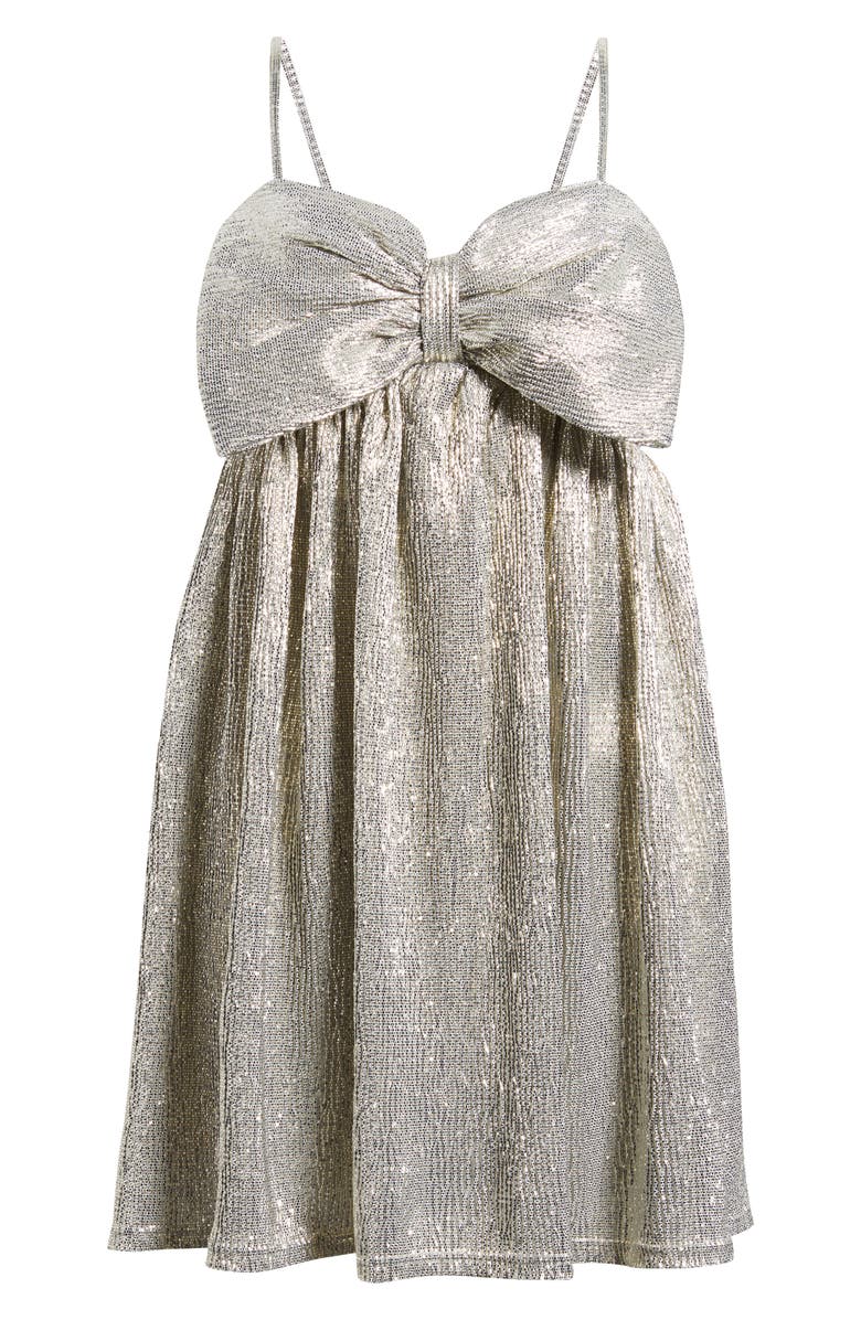 Jump Apparel Metallic Bow Babydoll Minidress, Alternate, color, Champagne