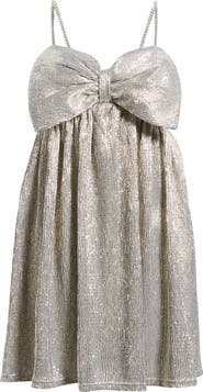 Jump Apparel Metallic Bow Babydoll Minidress