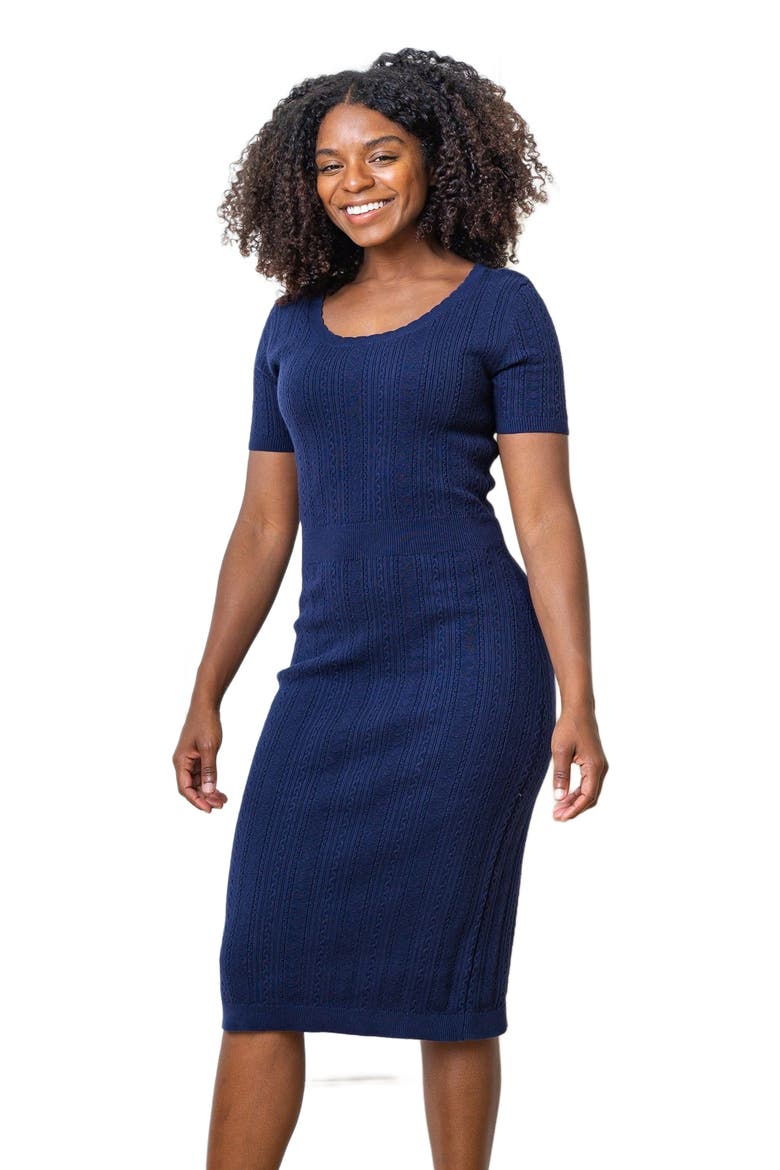 Women's Fitted Cable Sweater Dress, Alternate, color, Blue