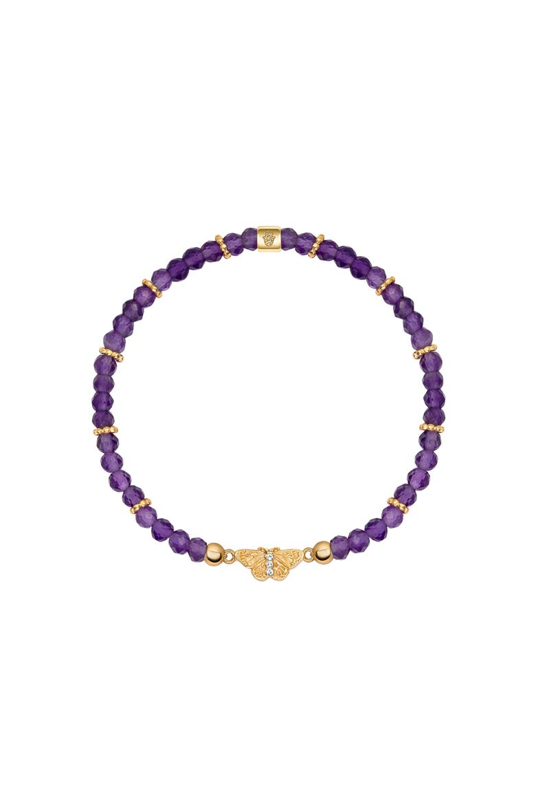 Amethyst Butterfly Charm Gold Plated Women's Beaded Bracelet - Spiritual Transformation, Main, color, Purple/gold