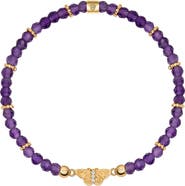 Karma and Luck Amethyst Butterfly Charm Gold Plated Women's Beaded Bracelet - Spiritual Transformation