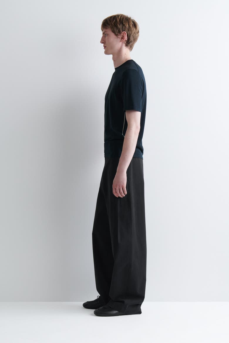 Contrast-Tipped Silk-Cotton T-Shirt, Alternate, color, NAVY / WHITE