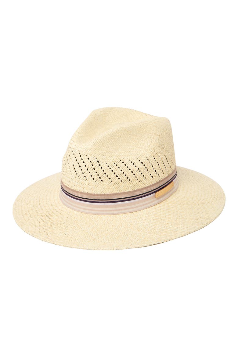 Perforated Ribbon Trim Straw Fedora, Main, color, NATURAL