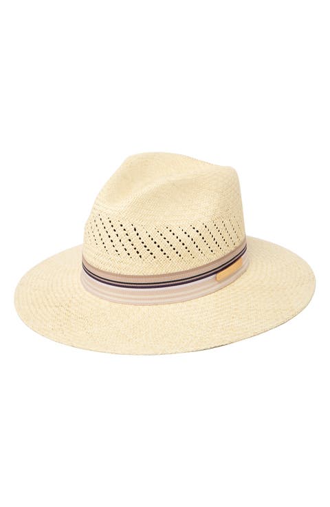 Perforated Ribbon Trim Straw Fedora