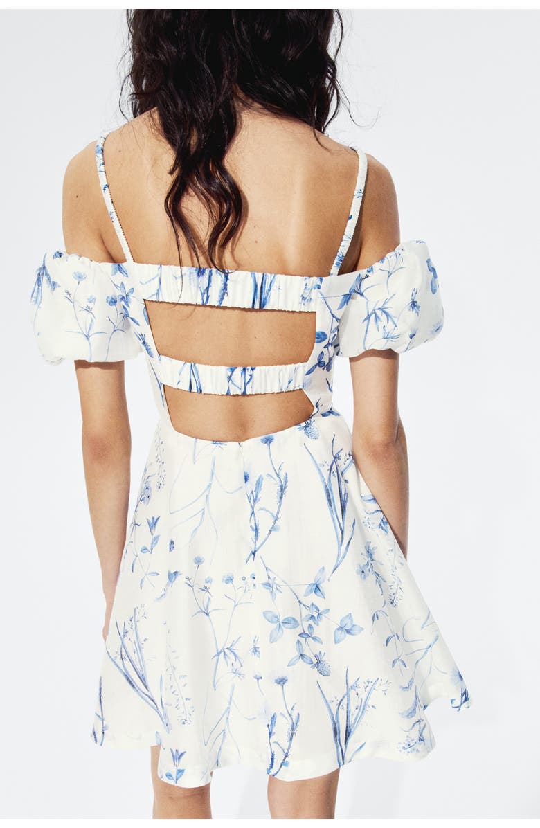 H&M Linen-blend Cold Shoulder Dress, Alternate, color, White/Floral