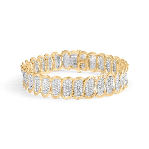 10k Yellow Gold 5.00 Cttw Diamond Oval Banded Link Bracelet   Inches