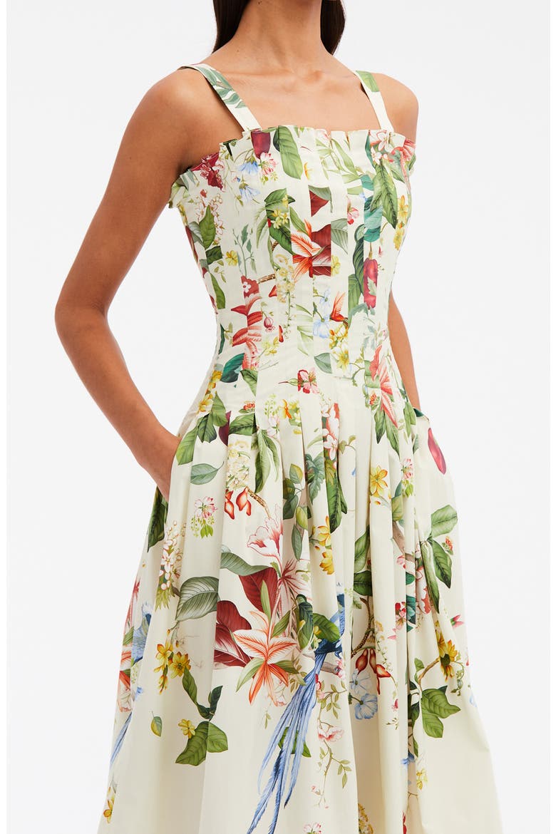 Floral Print Pleated Stretch Cotton Sundress, Alternate, color, ECRU MULTI