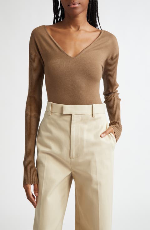 Keaton Rib Sleeve Merino Wool Blend Sweater