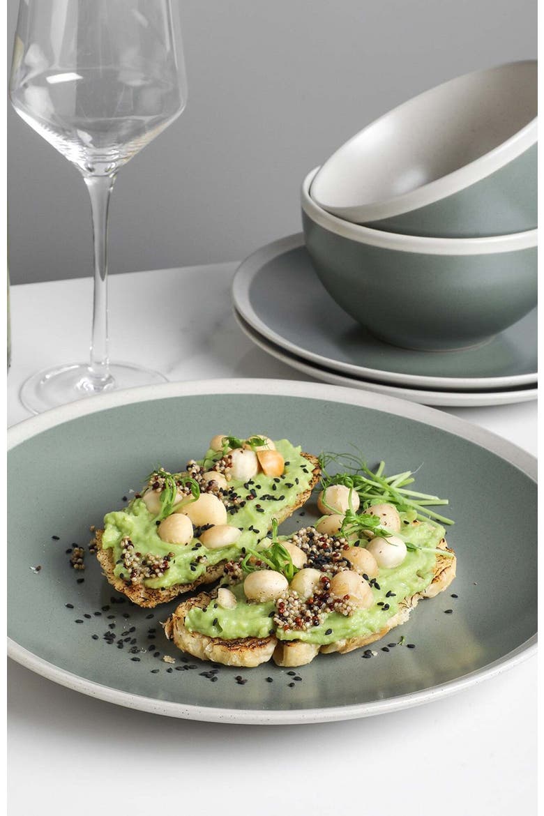 Serenity Stoneware 4-Piece Dinner Plate Set, Alternate, color, Green and Cream