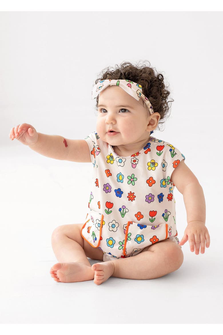 Little Garden Parade Cap Sleeve Romper, Alternate, color, Ivory