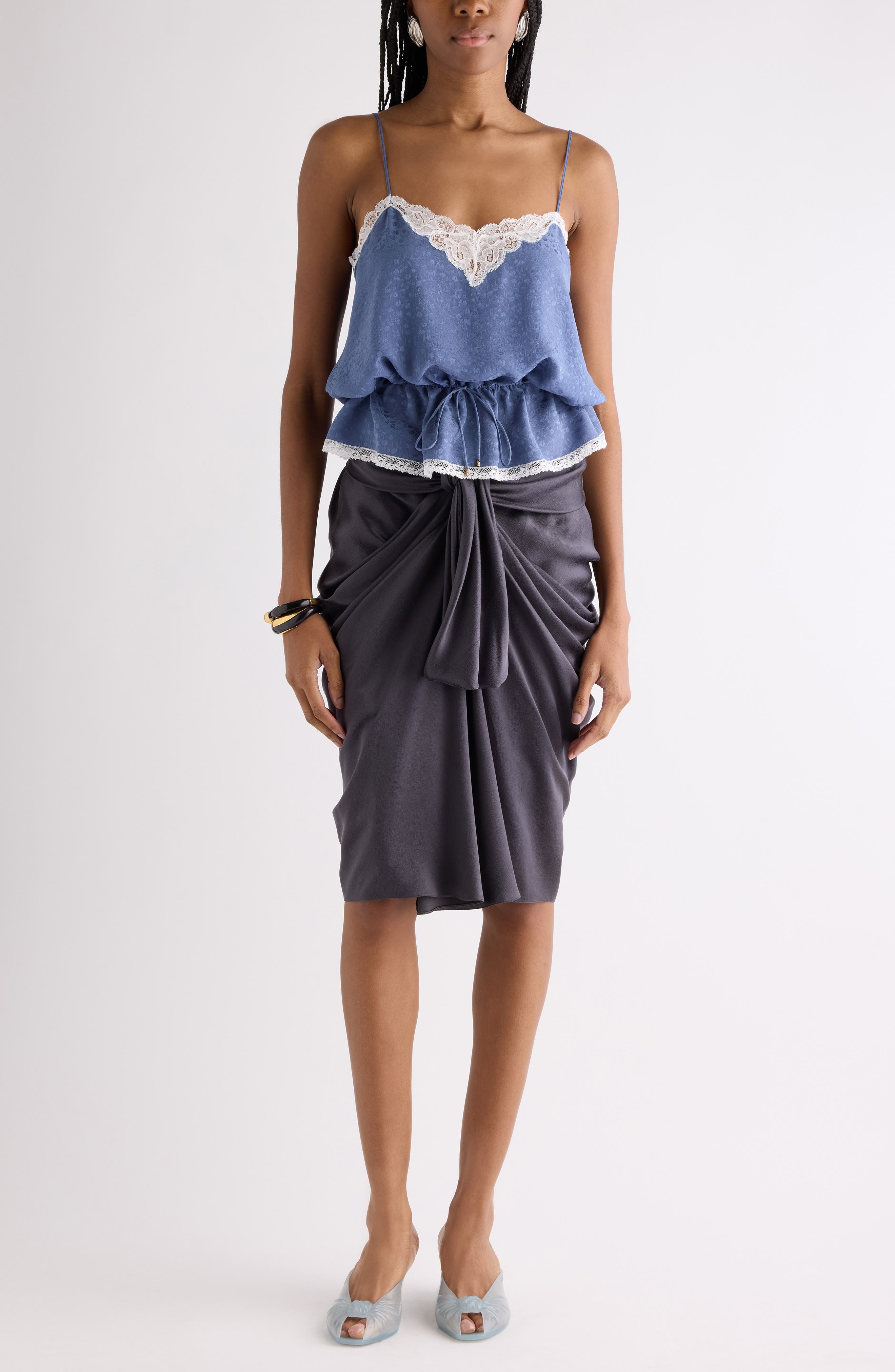Lace Trim Floral Silk Jacquard Camisole Top - image 2