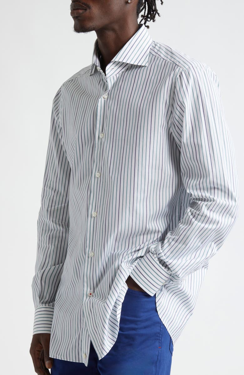 ISAIA Stripe Button-Up Shirt, Alternate, color, White/ Green