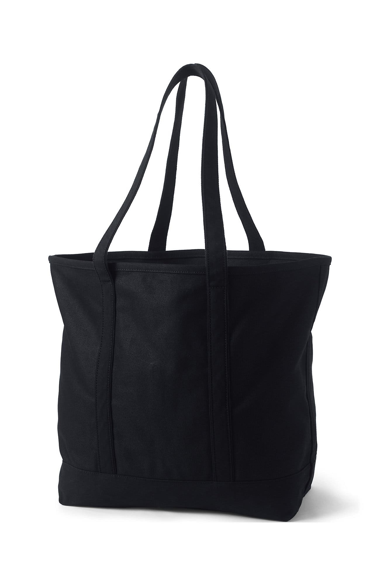 Lands' End Open Top Long Handle Canvas Tote Bag, Alternate, color, Black/Black