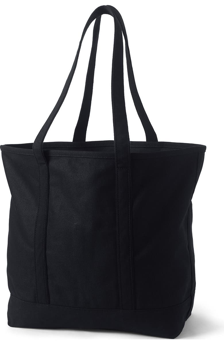 Lands' End Open Top Long Handle Canvas Tote Bag, Alternate, color, Black/Black