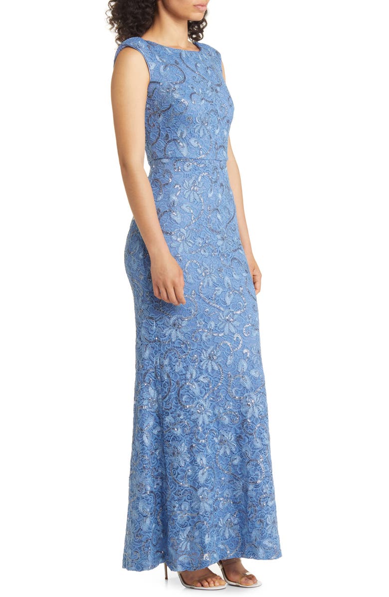 Vince Camuto Sequin Cap Sleeve Lace Gown, Alternate, color,