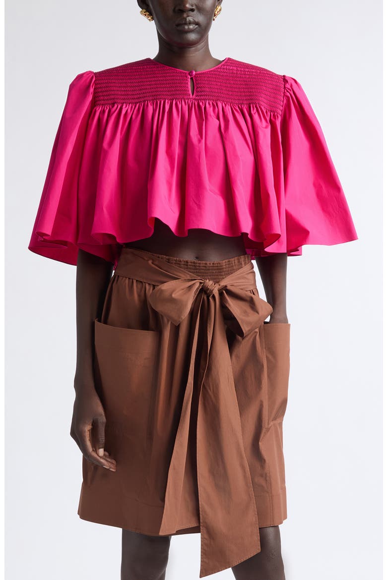 Crop Smocked Yoke Cotton Poplin Top, Main, color, GARNET PINK