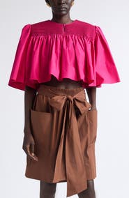 Chloé Crop Smocked Yoke Cotton Poplin Top