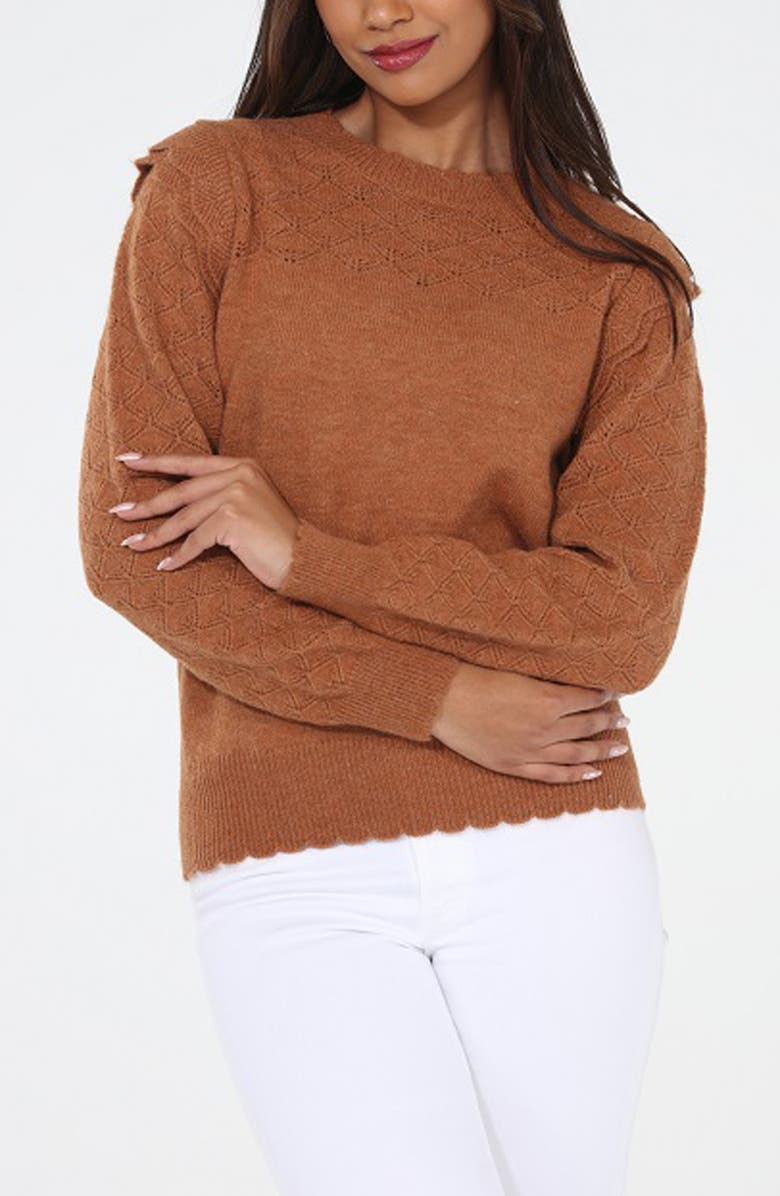 RAIN AND ROSE Pointelle Sweater, Main, color, Mocha