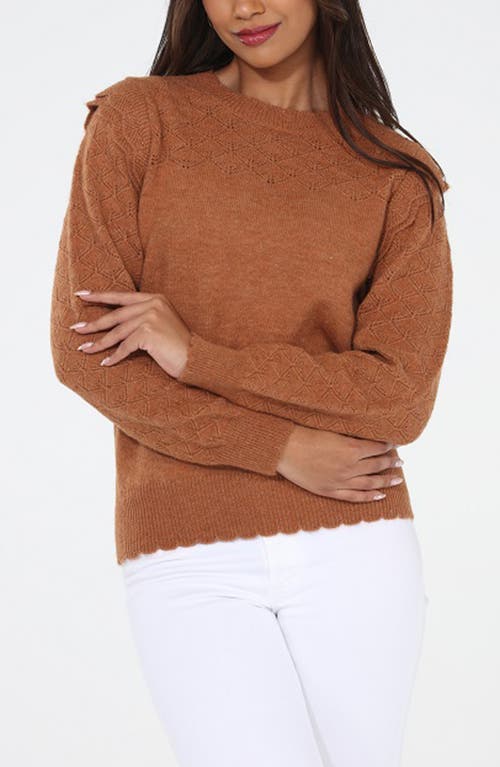 Rain And Rose Pointelle Sweater In Brown