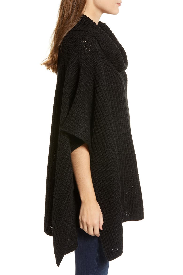 Chunky Knit Poncho, Alternate, color, BLACK